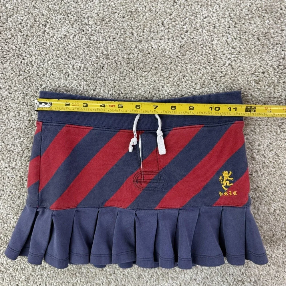 Vintage Ralph Lauren Skirt Girls 7 Blue Striped Pleated Drawstring Knit Casual